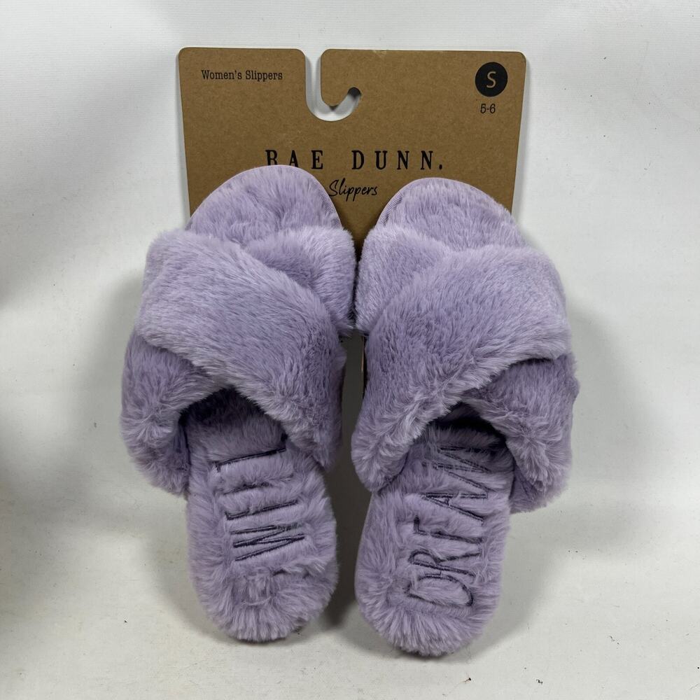 RAE DUNN Slippers Womens S 5-6 SWEET DREAMS House Slide Criss Cross Purple NEW